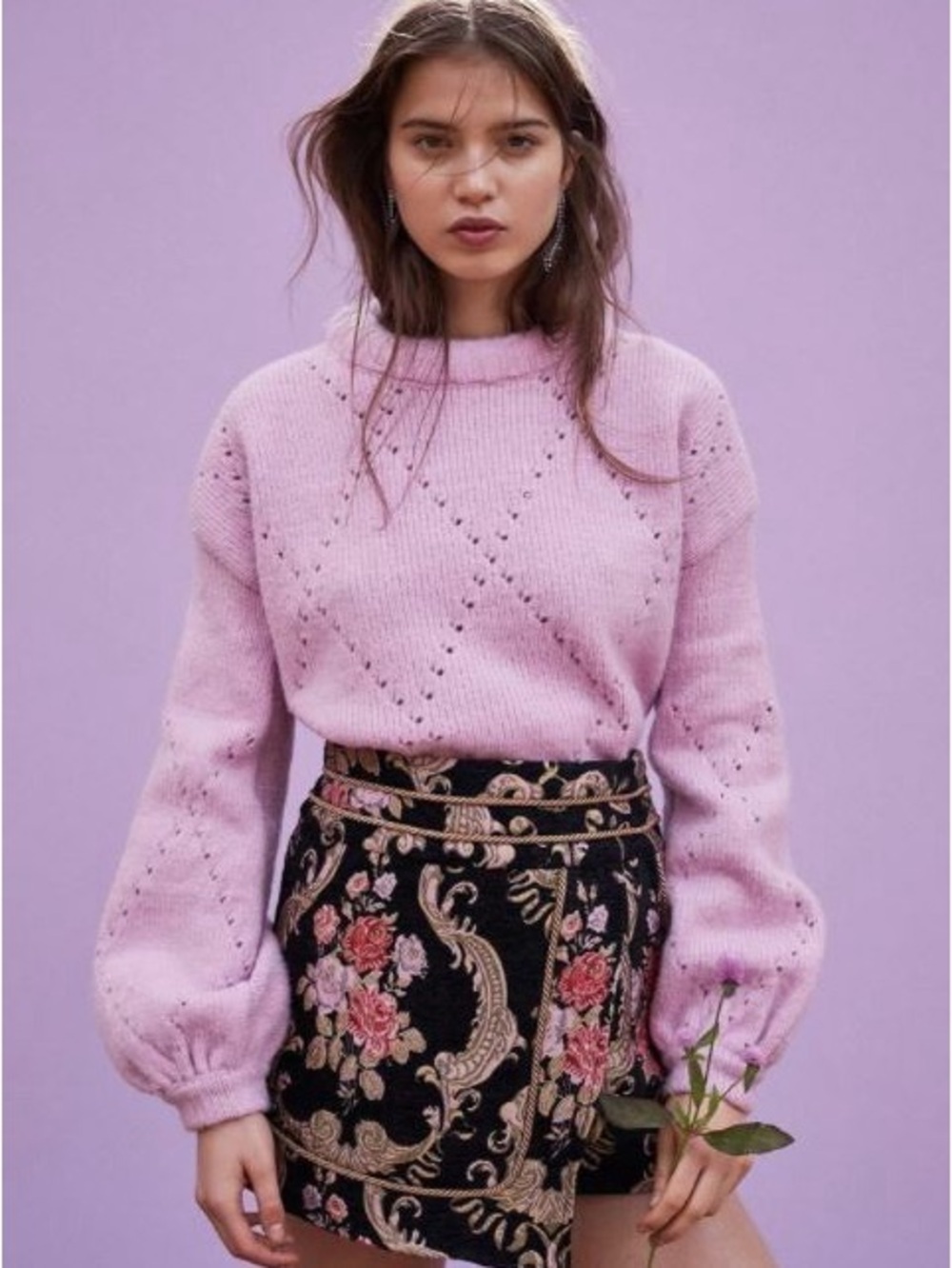 For Love and Lemons XS Mia Pointelle Knit Sweater Top